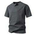 thumbnail image 2 of VSSSJ Mens Athletic Tee Shirts Muscle Slim Fit Short Sleeve T Shirt V-Neck Cotton Casual Solid Basic Henley Shirt Gym Workout T-Shirts Dark Gray M, 2 of 4