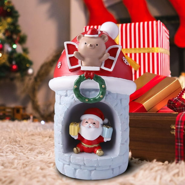 Escultura de resina para decoración de casas de pueblo navideñas, artesanías con luz, suministros de bricolaje, adorno iluminado para chimenea de Papá Noel