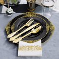 thumbnail image 3 of Hioasis 350pcs Black and Gold Plastic Plates with Gold Plastic Silverware For Weddings&Parties Served for 50Guests include 50Dinner Plates 50Dessert Plates 50 Rolled Napkins with Gold Cutlery 50Cups, 3 of 4