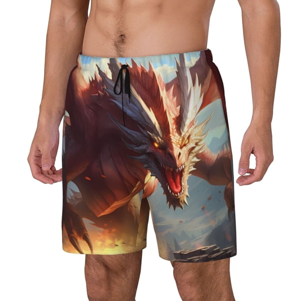 Balery Ferocious Dragon Fury Bañador para hombre, shorts de playa de secado rápido con entrepierna y forro de compresión-3X-Large