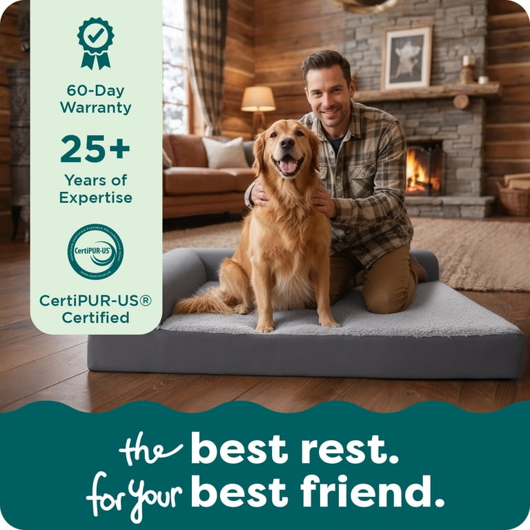 FurHaven Faux Fur & Suede Memory Foam Chaise Bed, Gray photo 8