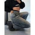 thumbnail image 6 of Women'S Wide Leg Jeans Distress Mid Waist Denim Pants Vintage Y2K Trousers Retro Blue XL, 6 of 7