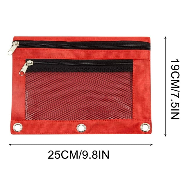 SLYNSHome Pencil Pouch for 3 Ring Binder,Binder Pencil Case with Smooth Zipper,Clear Window Pencil Case for Binder,Big Capacity 3 Ring Binder Pencil Bag with 3 Reinforced Grommets - Red