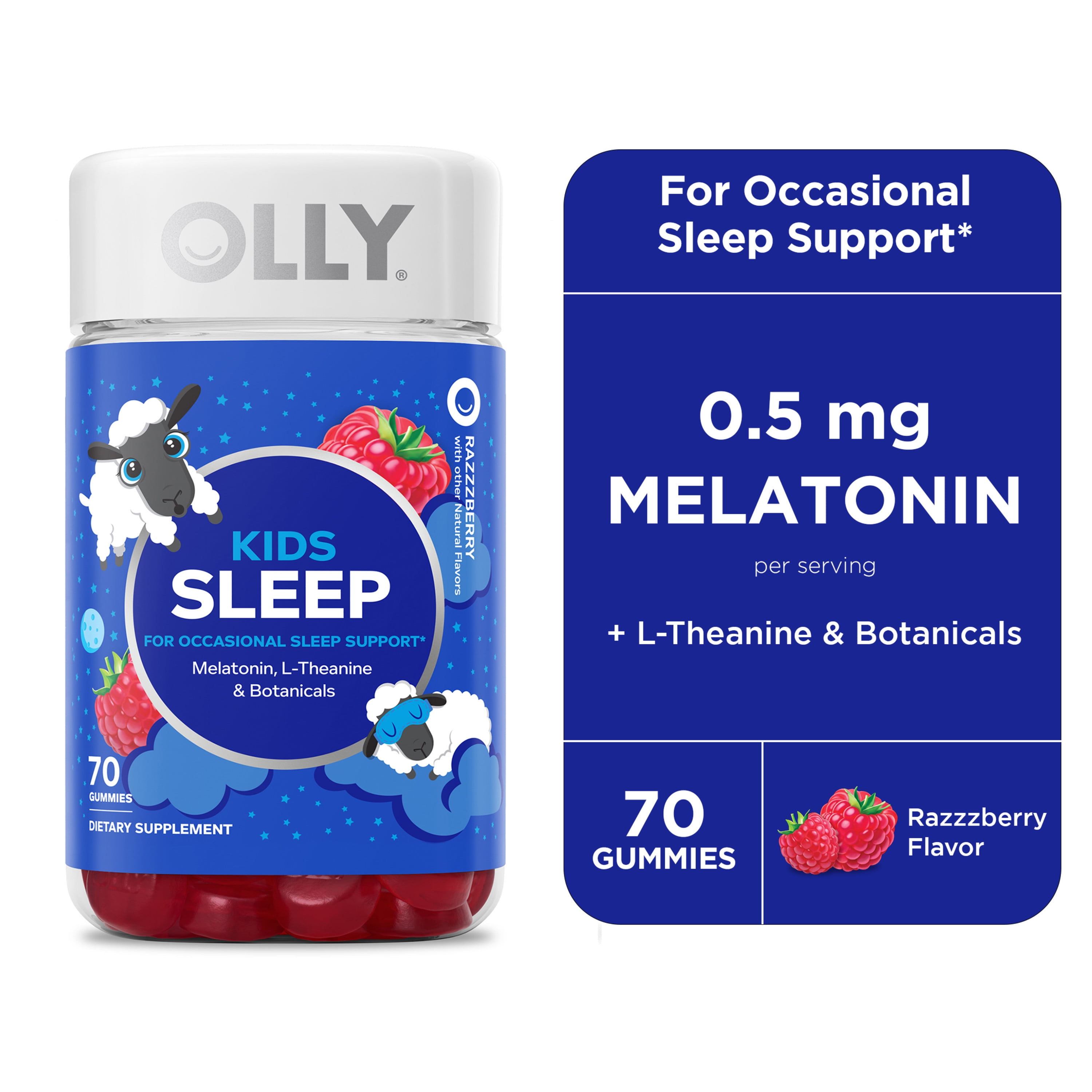 OLLY Kids Sleep Gummy, 0.5mg Melatonin, Raspberry, 70 Ct