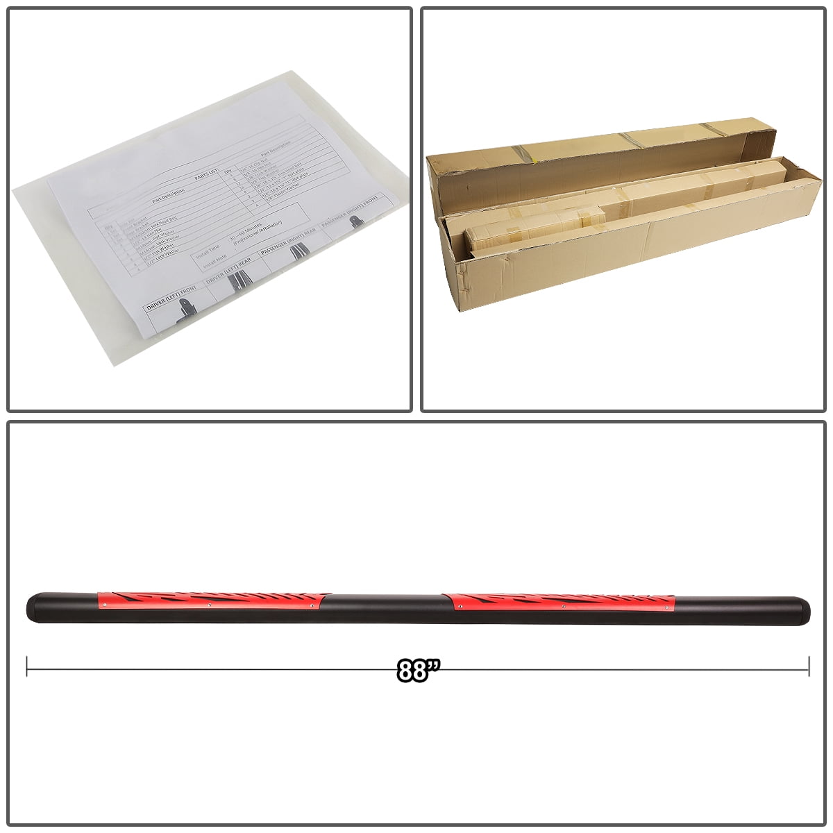 DNA Motoring 5" OD Side Step Nerf Bars Running Boards for 2019-2022 Ram 1500 Crew Cab, Black / Red