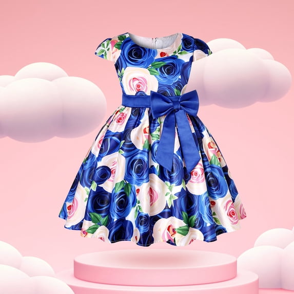 Vedolay Long Dress Sequined Flower Girls Party Pegant Dress,Blue 3-4Years