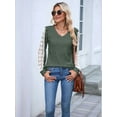 thumbnail image 3 of Womens Long Sleeve Shirts V-Neck Tops Business Casual Blouses Tee Trendy 2025 Fall Fashion Outfits Clothes  Green L, 3 of 8