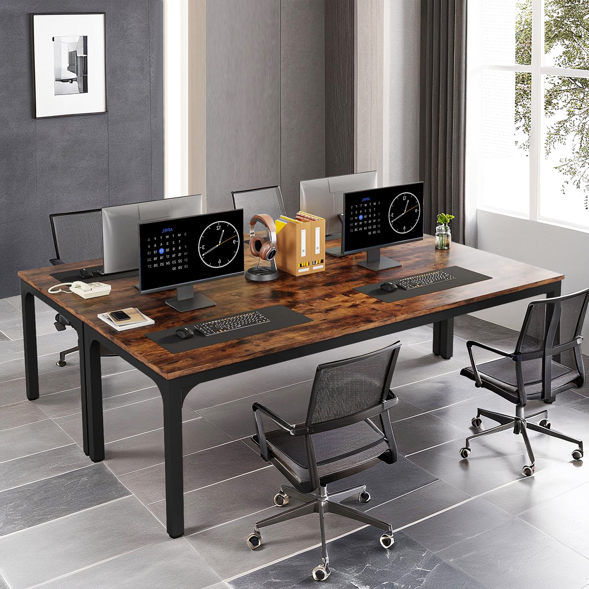 Demi Bonn 78" Farmhouse Dining Table, Wood Rustic Kitchen Table for 8 People, Large Rectangular Dinner Table for Dining Room, Home Office, Living Room Furniture, Rustic Brown