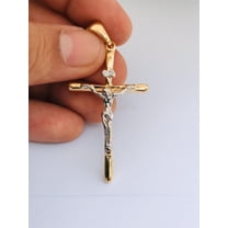 14K Gold Filled Mens Cross Pendant, Crucifix Pendants, Religious Pendant 48x28mm Rustic Cross Pendant for Gift / Dije de Cruz Oro Laminado para Hombre