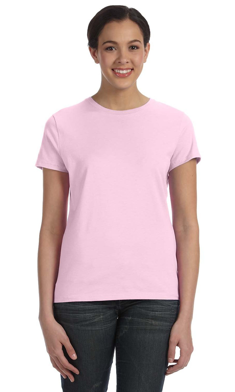 The Hanes Ladies 45 oz, 100% Ringspun Cotton nano-T T-Shirt - PALE PINK ...