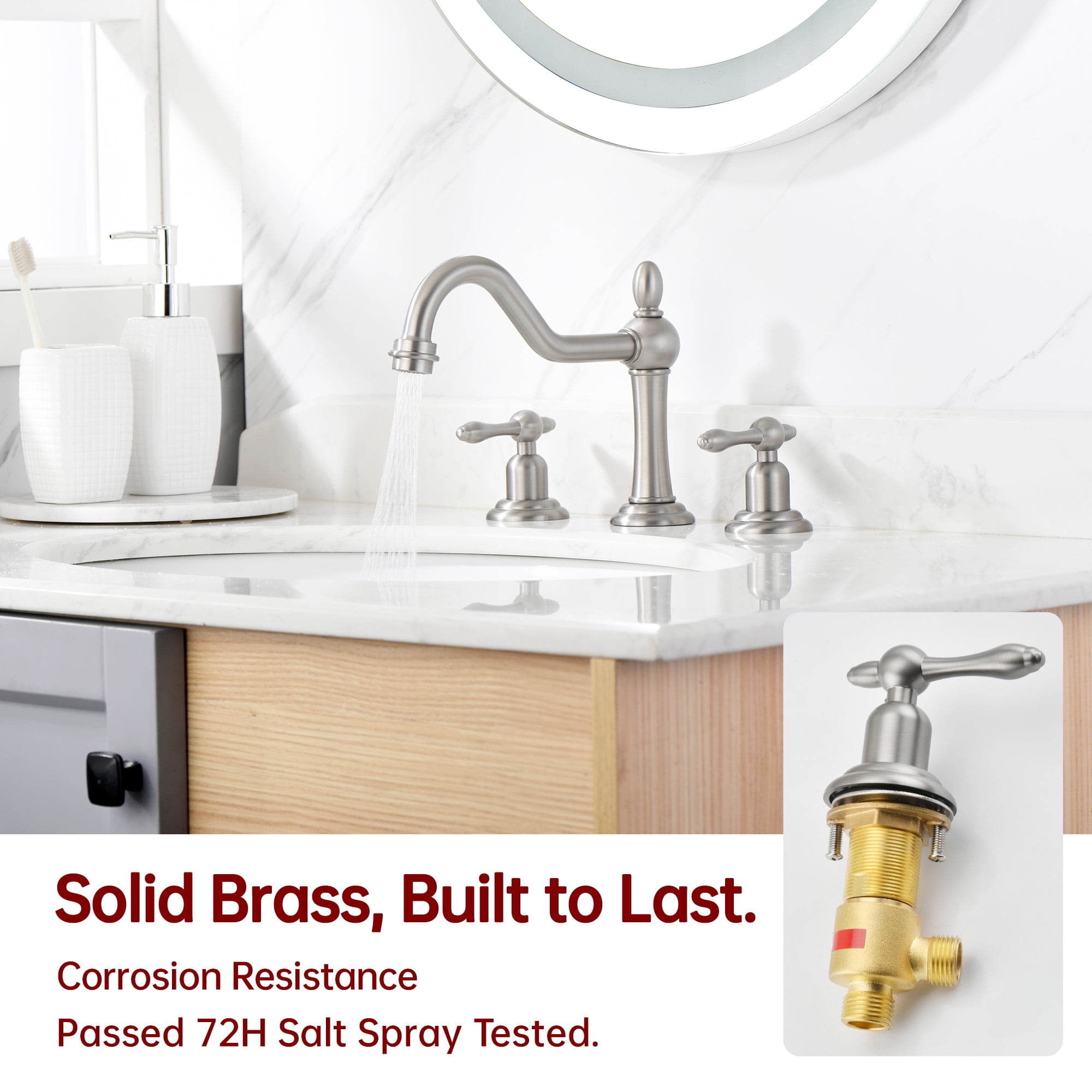 sumerain Two Handles Widespread 8 inch Bathroom Faucet, Basin Faucet 360 Degree Swivel Spout Lavatory Sink Faucet Brushed Nickel