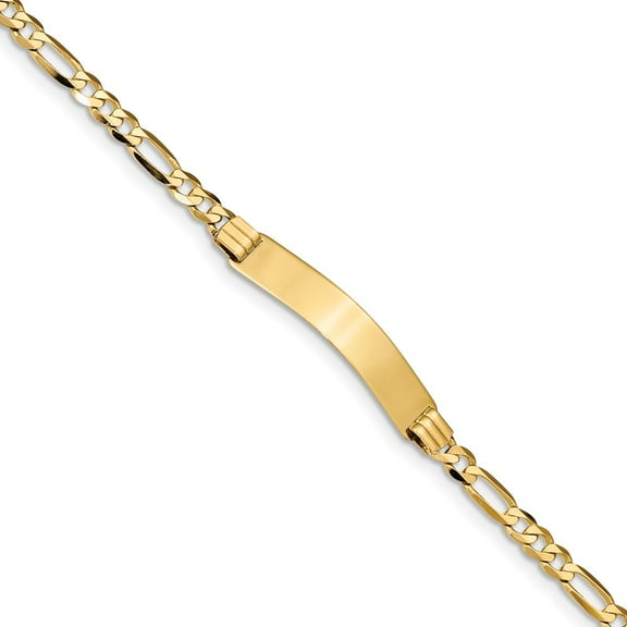 Real 14kt Yellow Gold Figaro ID Chain Bracelet; 8 inch; Lobster Clasp; for Adults and Teens; for Women and Men