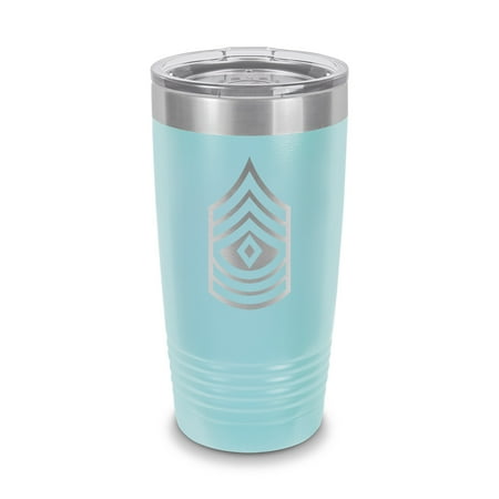 

E-8 First Sergeant Rank Tumbler 20 oz - Laser Engraved w/ Clear Lid - Stainless Steel - Vacuum Insulated - Double Walled - Travel Mug - 1sg or-8 e8 us army - Light Blue