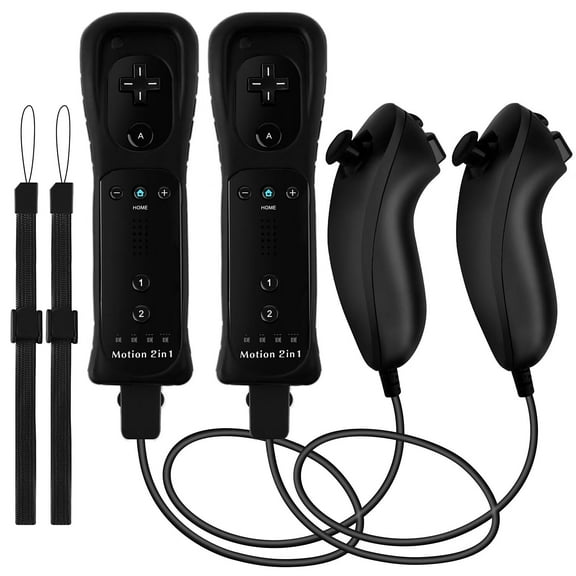 Wii Remote Controller,2 PCS Wireless Controllers Compatible with Wii/Wii U with Motion Plus,Silicone Case and Wrist Strap,Black