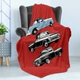 thumbnail image 4 of Truck Soft Flannel Fleece Blanket, Vintage Pickup Vehicle Designs on Abstract Ruby Background Inner City Transport, Cozy Plush for Indoor and Outdoor Use, 60" x 80", Ruby Blue White, by Ambesonne, 4 of 5