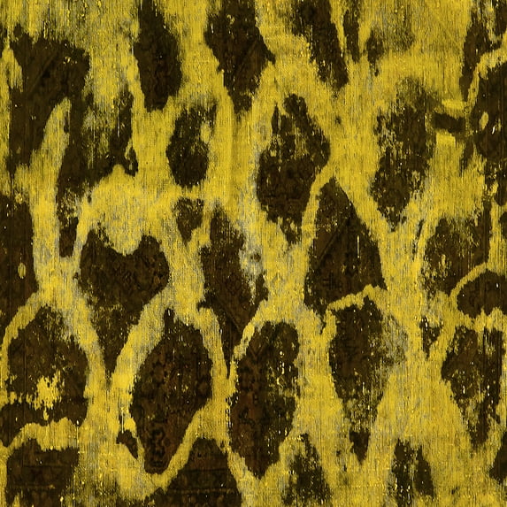 Ahgly Company Machine Washable Indoor Square Abstract Yellow Modern Area Rugs, 7' Square
