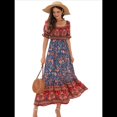 thumbnail image 2 of Vestido Informal, Fluido, con Estampado Floral Bohemio, Hombros Descubiertos, para Mujer (Verano 2025) Fondo Azul S, 2 of 10