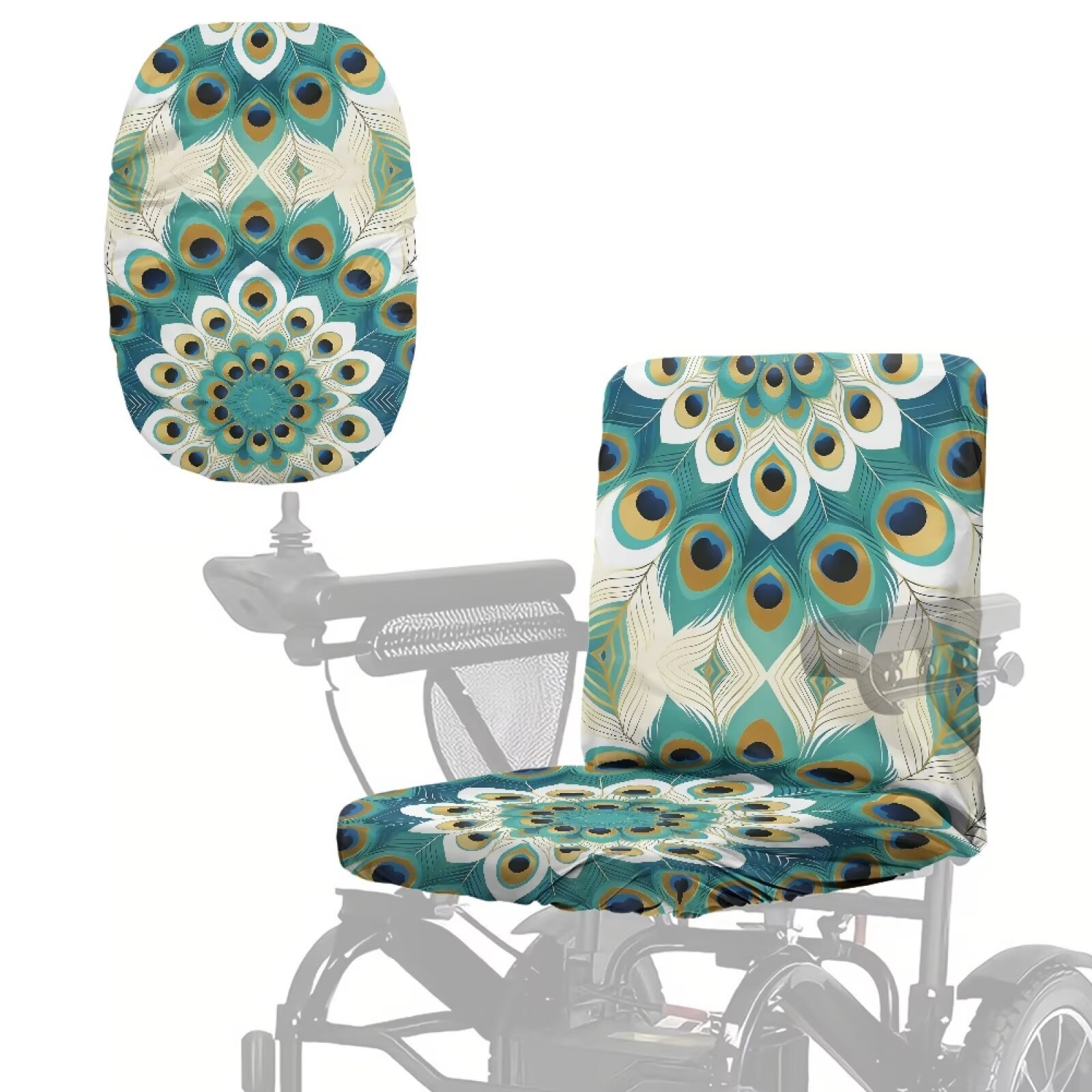 Xixirimido Abstract Peacock Feather Universal Mobility Scooter Seat Cover Heavy Duty Electric Wheelchair Cushion Protector, Tear-Resistant with Adjustable Strap (35" x 18")