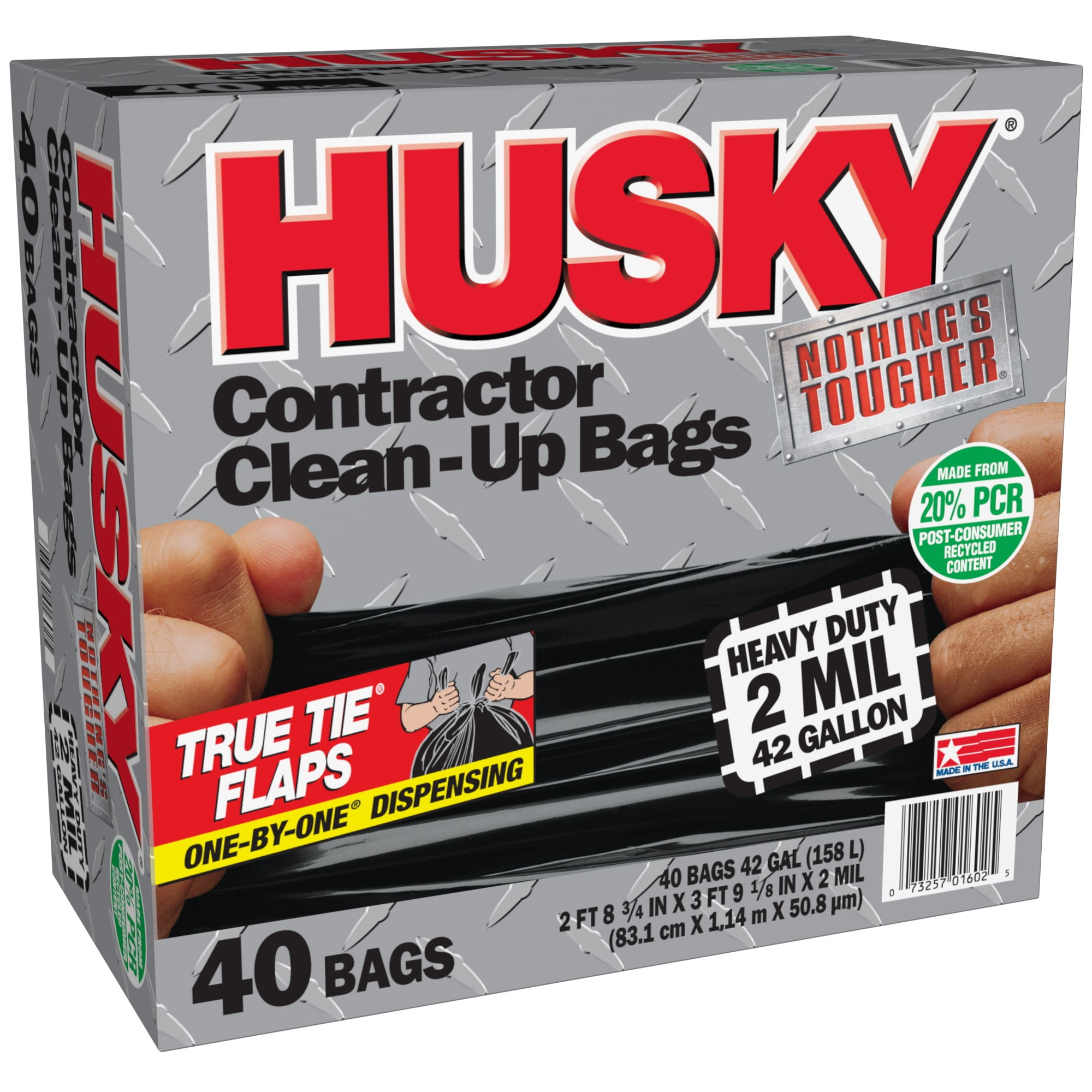 Husky Heavy Duty Contractor Clean-Up Bag, Poly, 42 gal, 4 ft L x 2 ft 9 in  W x 2 mil T, Black