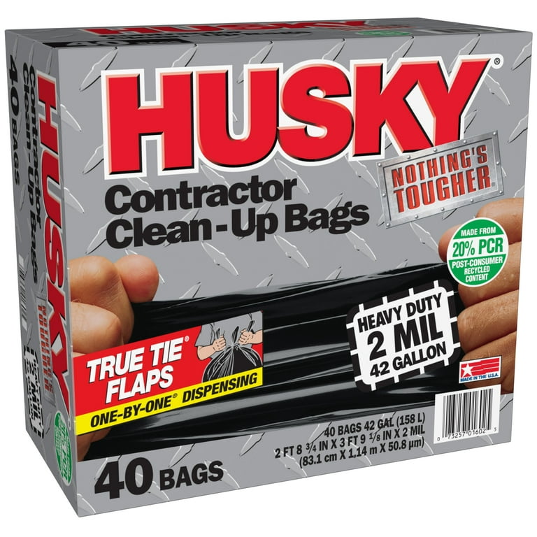 Husky 42-Gal Heavy Duty Contractor Clean-Up Trash Bags, Black (20