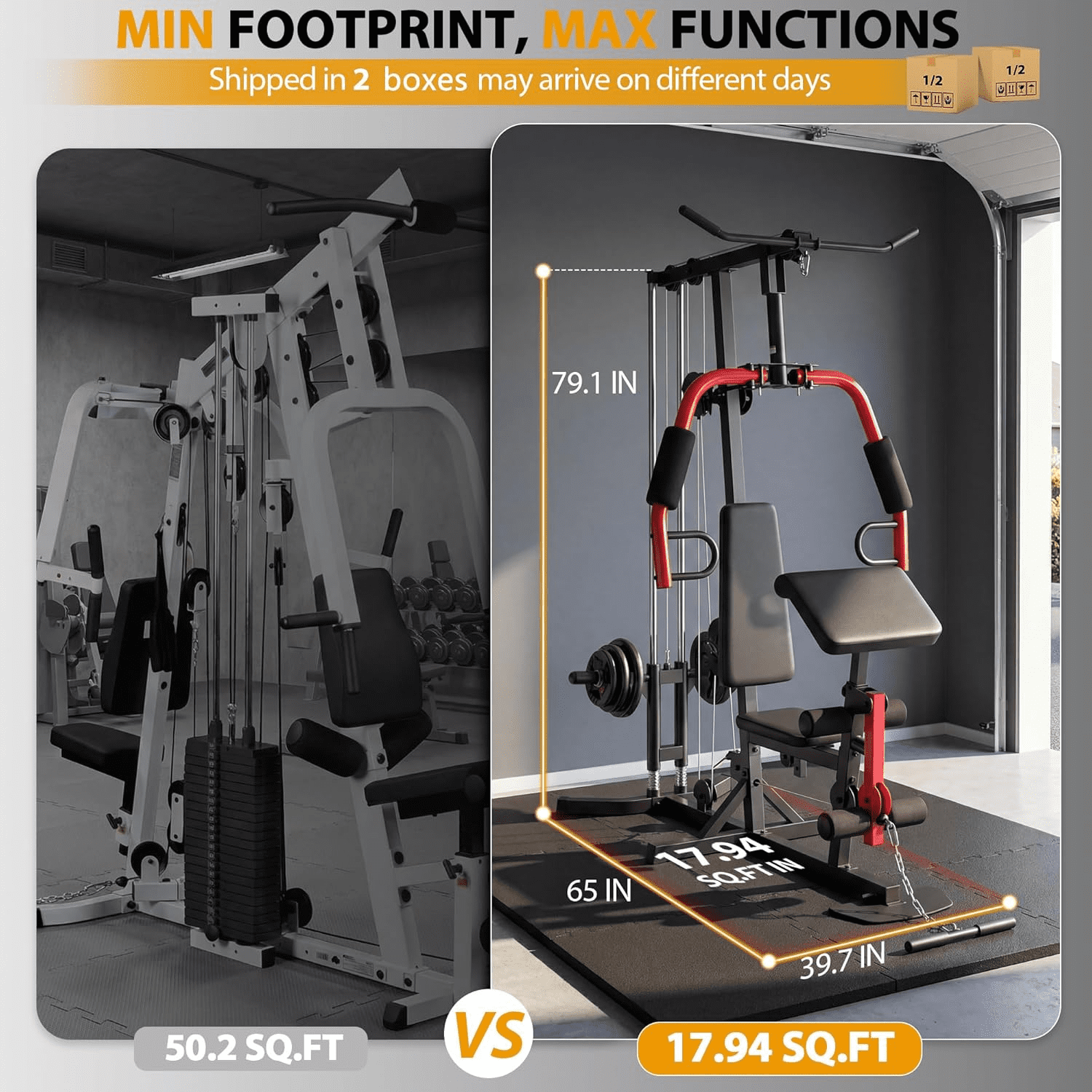 VIBESPARK Multifunctional Home Gym Equipment, All in One Workout Station with Pulley System & Seated Rowing, Adjustable Exercise Equipment for Full Body Strength Training