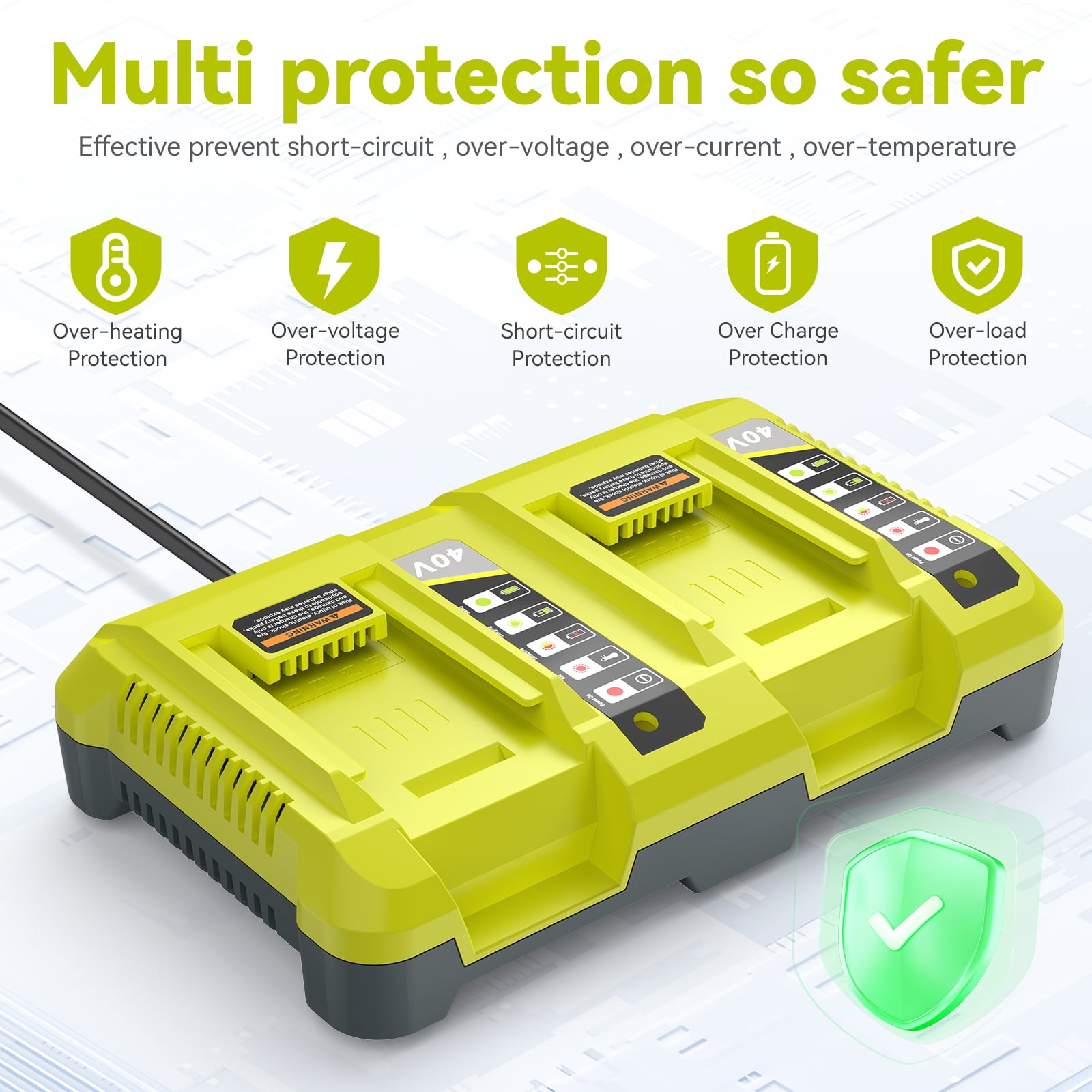 40V Battery Charger for Ryobi Battery, OP401 40 Volt Lithium ion Battery Dual Charger for OP4015 OP4026 OP4030 OP4040 OP4050 OP4060 OP40261 OP40301 OP40401 OP40501 OP40601 Battery