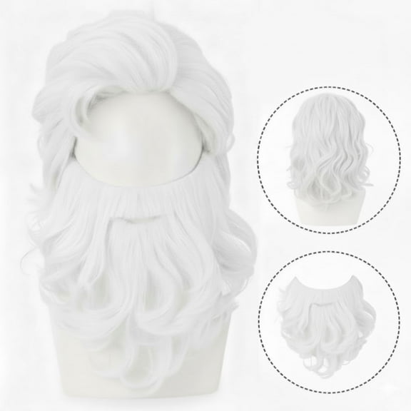 PMU Christmas Santa White Wig and Short Beard 1 Set for Men - Christmas Costume Accessories - Costumes, Plays, Festivals, Photo Shoots- Props & Party Supplies - White