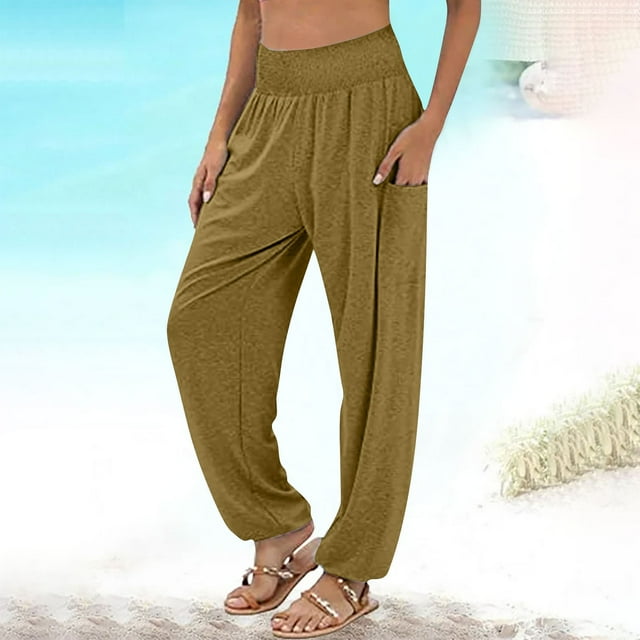 AherBiu Plus Size Womens Sweatpants High Waisted Stretch Lightweight Joggers Fall Solid Color Casual Trousers with Pockets