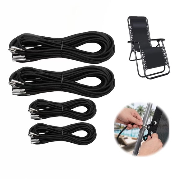 4 Pack Zero Gravity Chair Replacement Cords, 2 Long and 2 Short Bungee Repair Cords for Patio Lawn Lounge Recliners, Bungee Chair & Antigravity Chairs (Black)