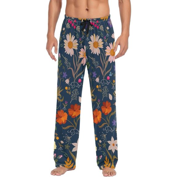 Cute Cartoon Flowers Ghost Pajama Pants, Men's Lounge Pants Light with Drawstring and Pockets, Christmas New Year Birthday Father's Day Gifts, Small