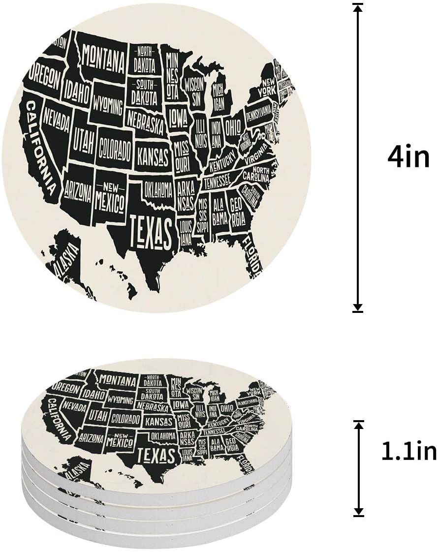 Round Map Coaster ZHANZZK United States Map Set of 6 Round Coaster for Drinks, Absorbent ...