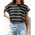 thumbnail image 5 of PRETTYGARDEN Womens Summer Short Sleeve Tops Trendy Crew Neck Striped Knit Sweater Business Casual Spring Clothes, 5 of 9