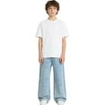 thumbnail image 3 of OGLCCG Girls High Wasited Jeans Elastic Waist Y2K Baggy Straight Leg Denim Pants Cute Loose Fit Denim Trousers with Pockets 6-13 Years, 3 of 5