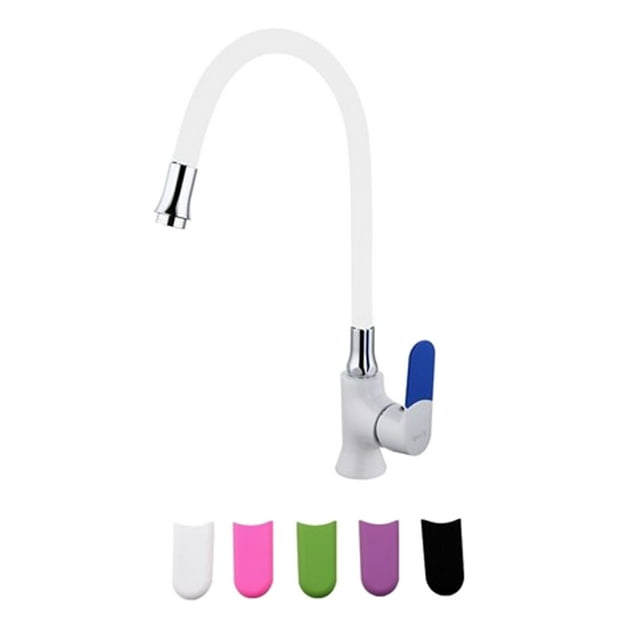 Grifo de Cobre Giratorio de 360 degree Mezclador de agua de caliente y Fría para Cocina y de Agujero Ajustable Blanco