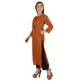 thumbnail image 4 of Moomaya Solid Long Kurti For Women Cotton Tunic 3/4 Sleeve Ethnic Formal Kurta w/ Pockets, 4 of 4