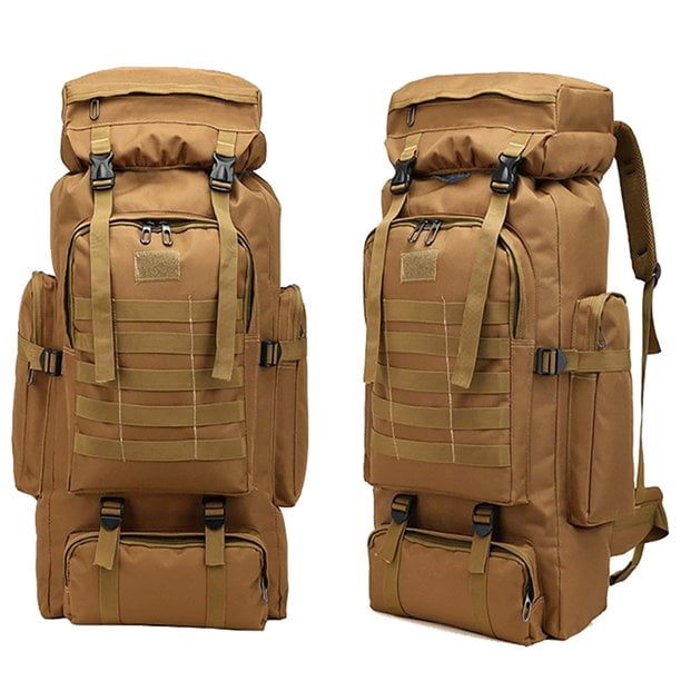 Boriyuan 80L Backpack, Large Capacity Waterproof Oxford Hiking Backpack, Outdoor Sport Shoulder for Camping Trekking (Khaki)
