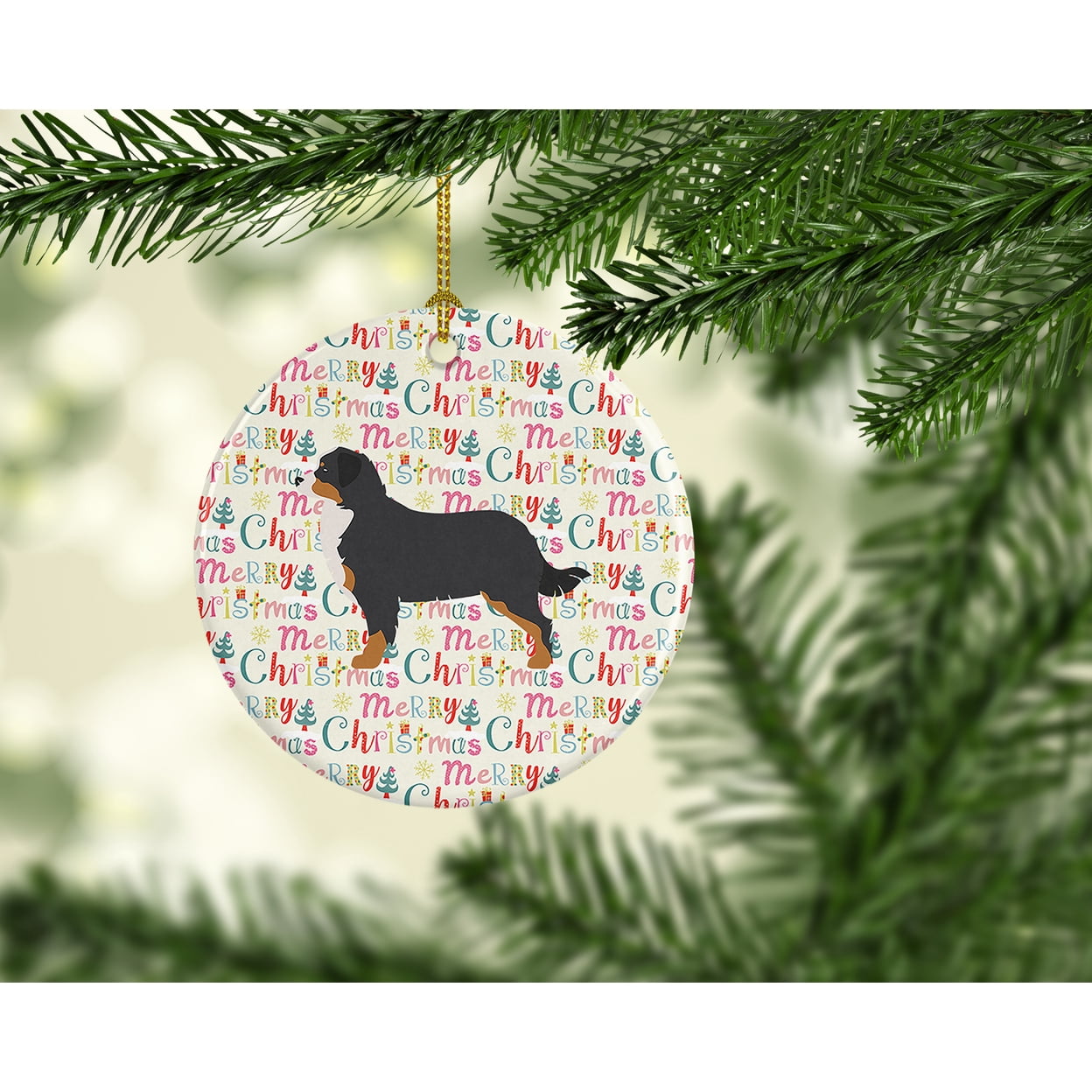 Bernese Mountain Dog Merry Christmas Ceramic Ornament 2.8 in x 2.8 in