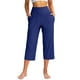 thumbnail image 1 of pantalón elástico de cintura alta 3/4 para mujer pantalones de pierna capris anchos con ajuste activo casual pantalones con bolsillos azul / 3xl, 1 of 7