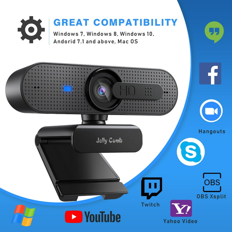 Jellycomb 1080P HD Webcam Pro Auto Focus & Light Correction Camera Shutter  W10 – Jelly Comb