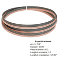 thumbnail image 1 of Sierra Cinta Bimetálica Maraga 3/4" x .035" x 129.93" (3.3 m) 8/12 TPI para Corte de Metal y Acero, 1 of 1