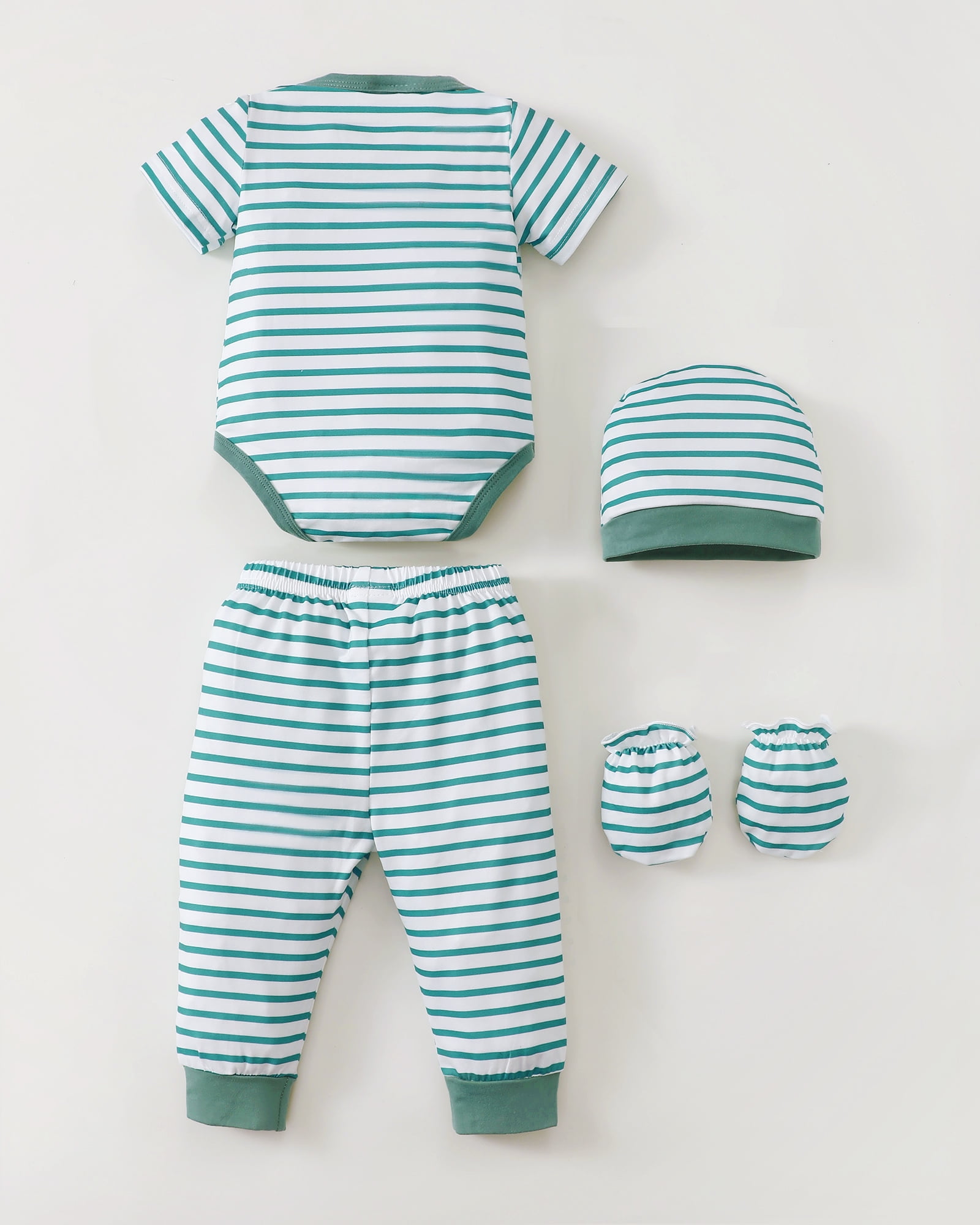 KIMI BEAR Newborn Baby Boys Layette Essentials 9-12 Months Romper Pants Gift Sets 4 Packs Short Sleeves Bodysuit Tops Pants Set with Hats and Gloves 16pcs Outfits Green