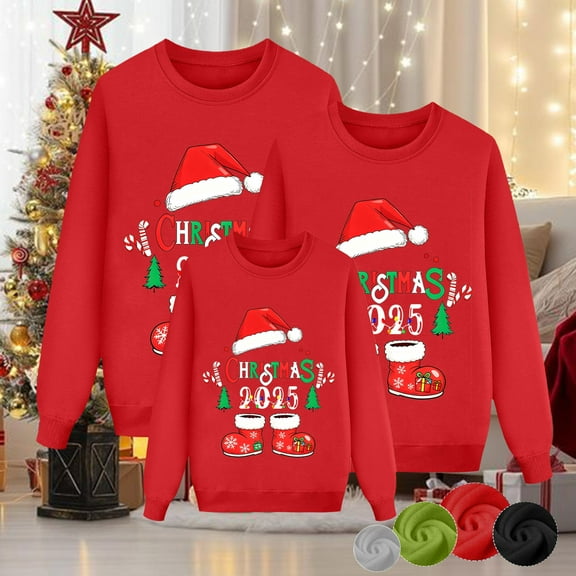 TTUHYWXI Matching Family Christmas Sweatshirts, Xmas Ugly Funny Jumper Long Sleeve Holiday Pullover Tops for Mom Dad Clothes (Black-Kid, 3Y)