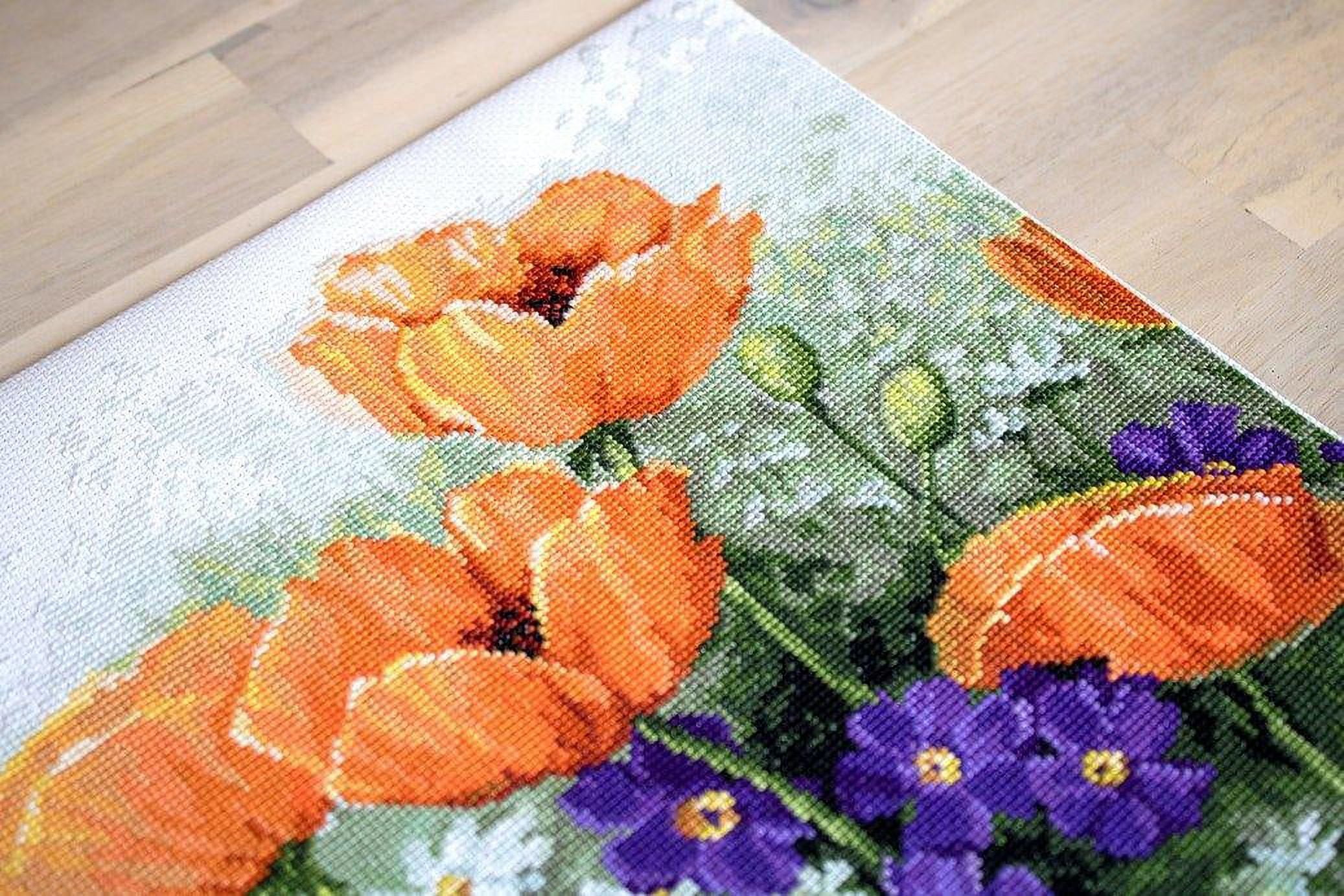 Counted Cross-Stitch Kit Poppies B2368 Needlework Flowers Orange Purple Green White Nature By Luca-S Canvas Cotton Easy Grass