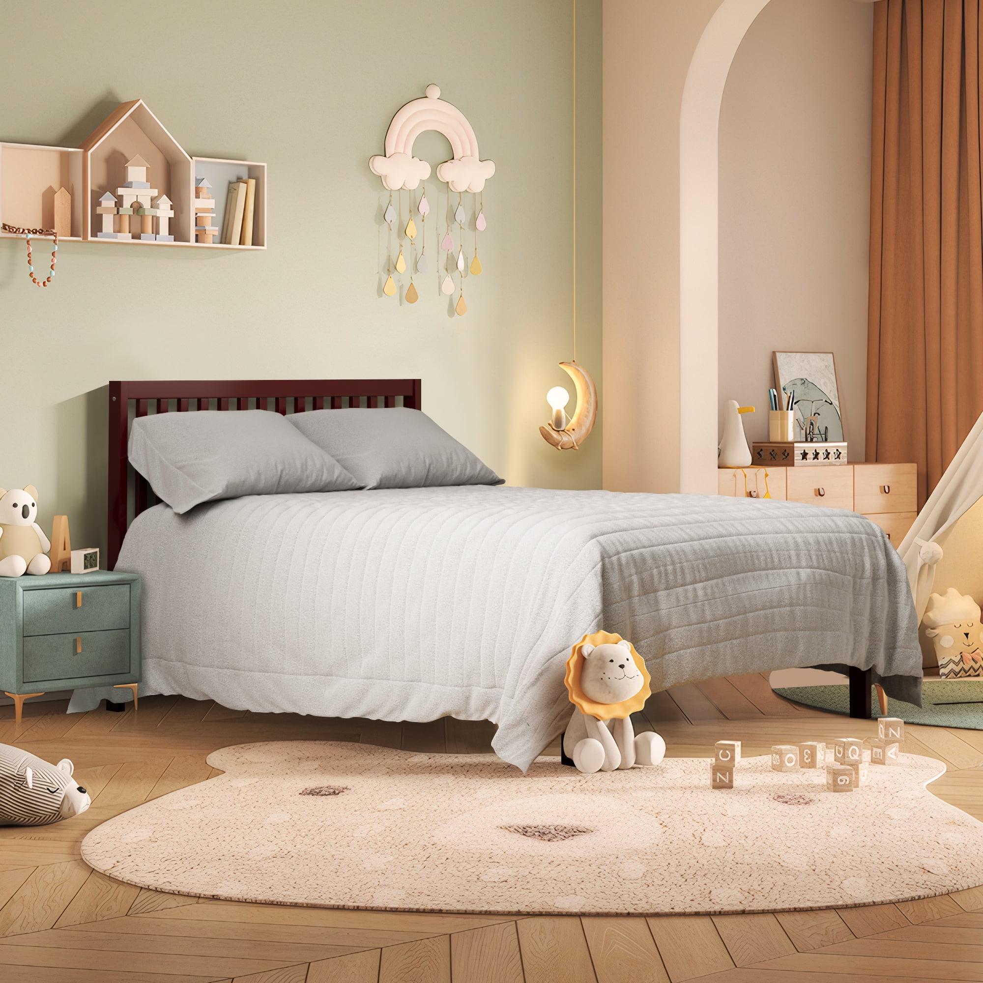 Baby Convertible Crib 5-In-1, New Zealand Pinewood Baby Bed, Crib With 3 Height Adjustment, Non-Toxic Finish, No Conversion Kit Included, Espresso