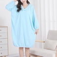 thumbnail image 4 of Kaemgyyd Womens Hooded Pullover Robe Knee Length Plush Bathrobe Soft Fluffy Lounger Robes Bow Front Clothes（Sky Blue,One Size）, 4 of 5