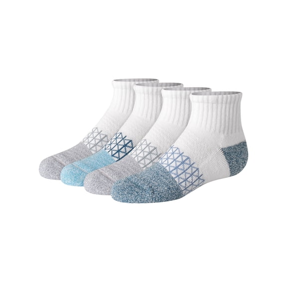 Hanes Absolute Active Boys' Ankle Socks, 4-Pairs White/Blue L