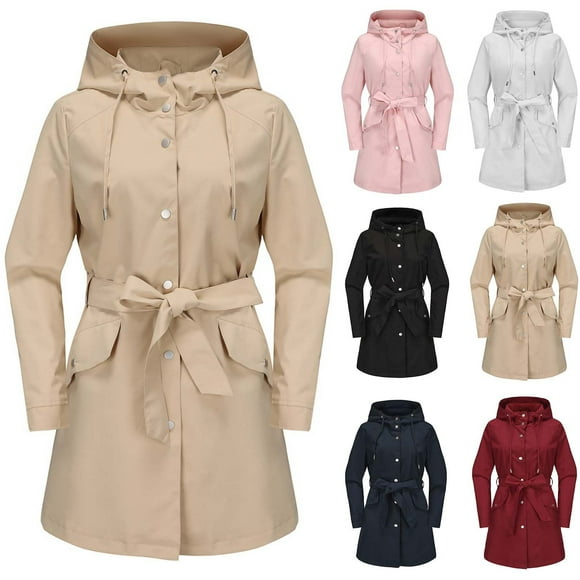 Sentmoon Running Jackets for Women Plus Size with Belt Hooded Neck Long Sleeve Women Winter Coat Zipper Solid Color Windproof Waterproof Womens Clothes Fall and Winter for Running and Hiking