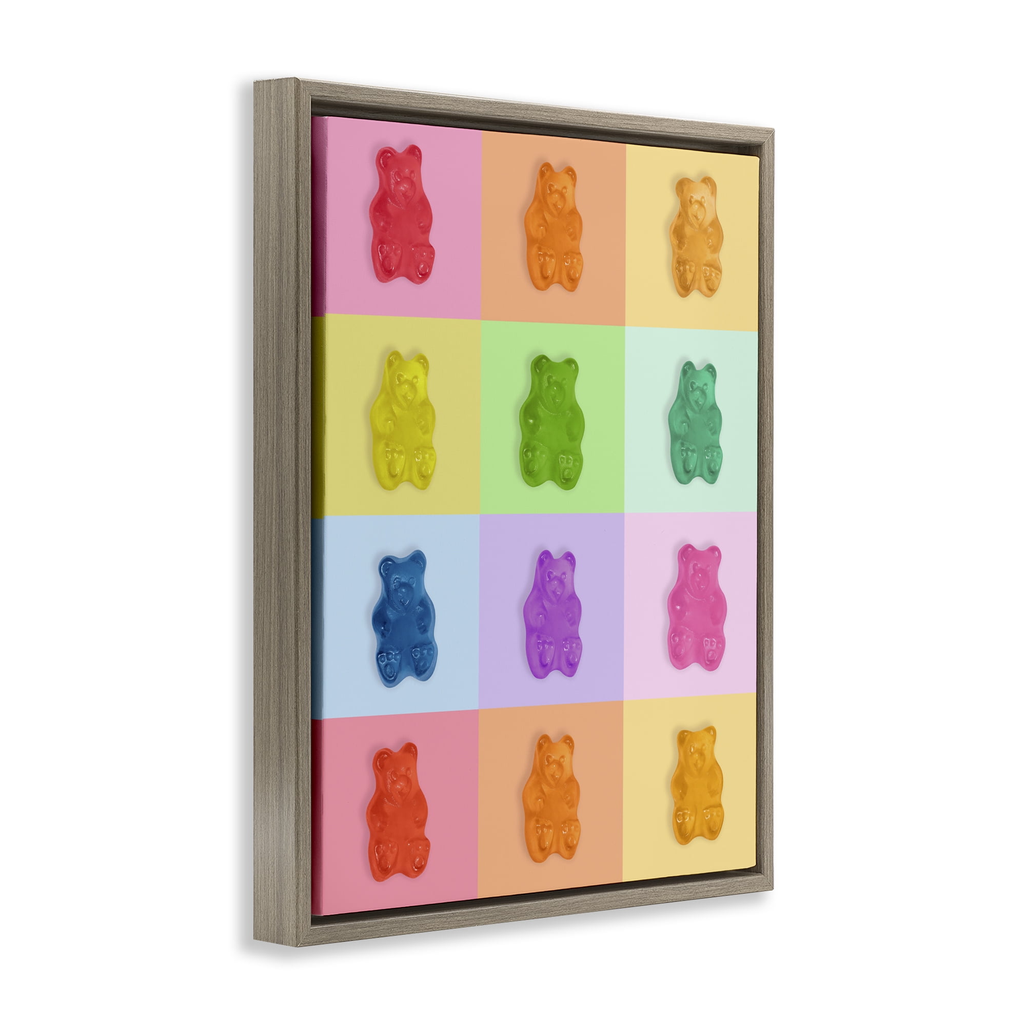 Stupell Industries Rainbow Gummy Bear Candy Grid Brown Framed Floater Canvas Wall Art, design by LISH Creative