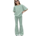 thumbnail image 4 of SGMVNU Tween Girls Clothes 2 Piece Summer Outfits Short Sleeve Casual Loose Tops and Flare Pants Matching Clothing Sets, Size 7-8 Years, Light Green, 4 of 5
