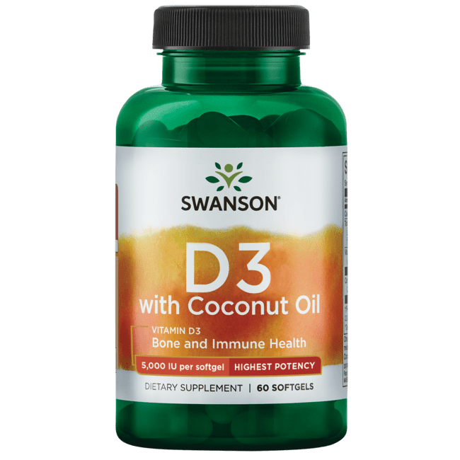 Swanson Vitamin D-3 with Coconut Oil - Highest Potency 5,000 Iu 60 Softgels